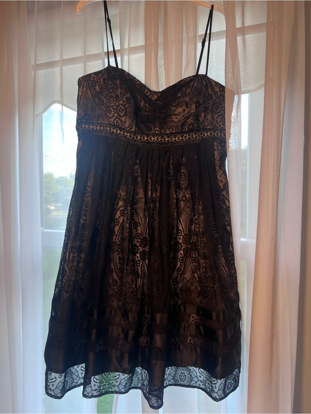 OC by Oleg Cassini Black Dress with Lace Overlay